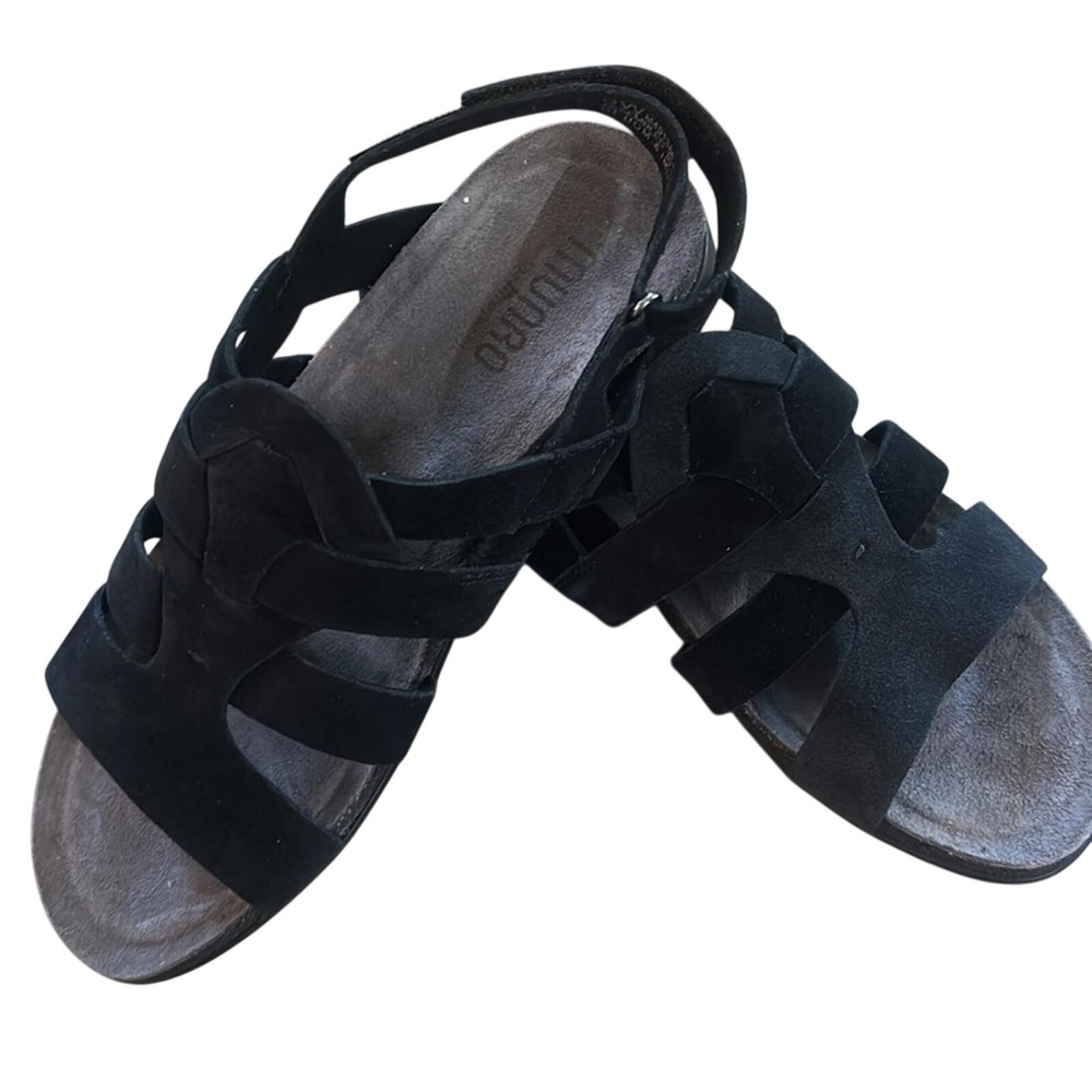 Munro American Womens Black Suede Slingback Strappy Comfort Sandals Size 10M‎